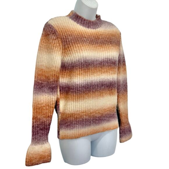 Greylin Anthropologie Orange Purple Flared Sleeve Striped Mock Neck Sweater sz M - Picture 8 of 9